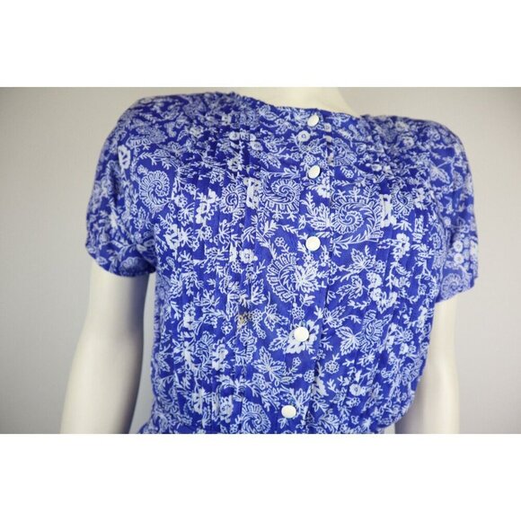 DARIAN PETITES - WOMEN'S BLUE FLORAL PRINT BELTED SHORT DRESS - SIZE 6P - Picture 7 of 12